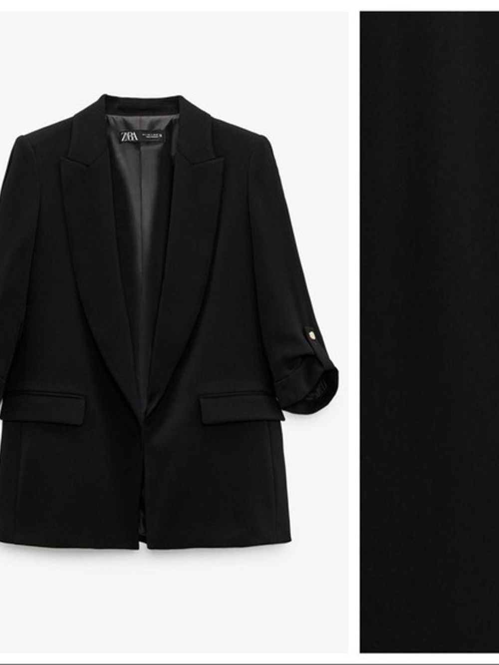 Zara Black Rolled-Sleeve Tailored Blazer